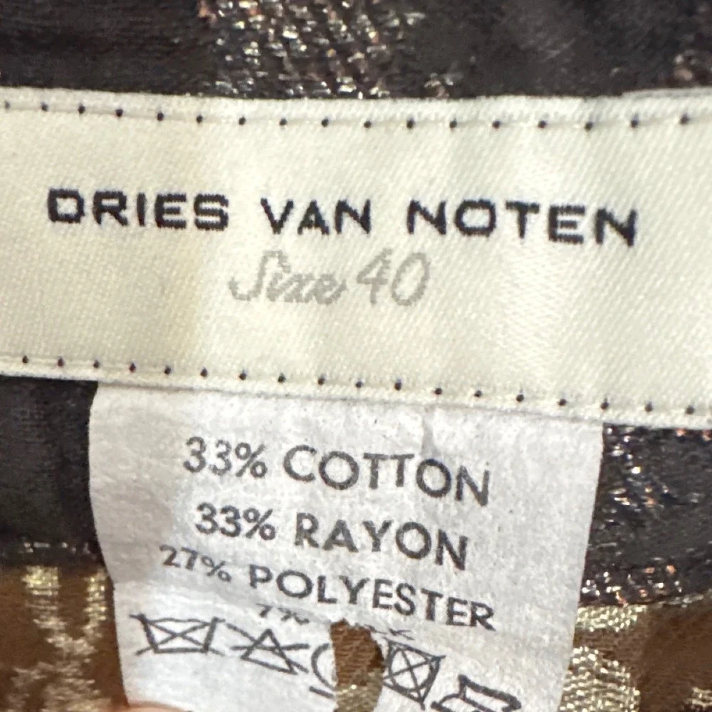 Dries Van Noten‎ Metallic Jacquard Midi Skirt Black Bronze Pleated Size 40